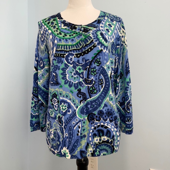 Talbots Sweaters - Talbots 3/4 Sleeve Paisley Print Button Down Cardigan Sweater Size L‎